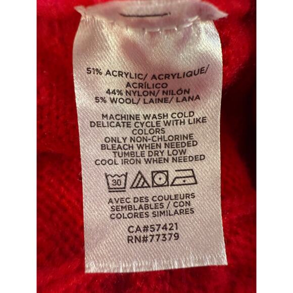 Ann Taylor Red Long Sleeve Cable Knit V-neck Cardigan Casual Cozy Sweater Size L - Picture 8 of 9